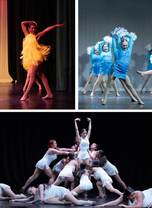 Dance photography capturing a dancer in motion with expressive pose and dramatic stage lighting.