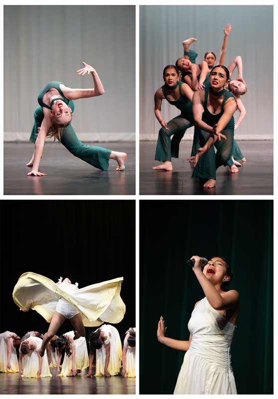 Dance photography capturing a dancer in motion with expressive pose and dramatic stage lighting.