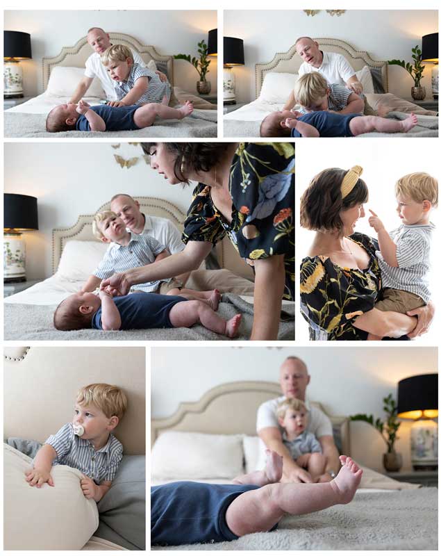 Lifestyle newborn photo collage capturing tender family moments, playful sibling joy, and cozy nursery cuddles.