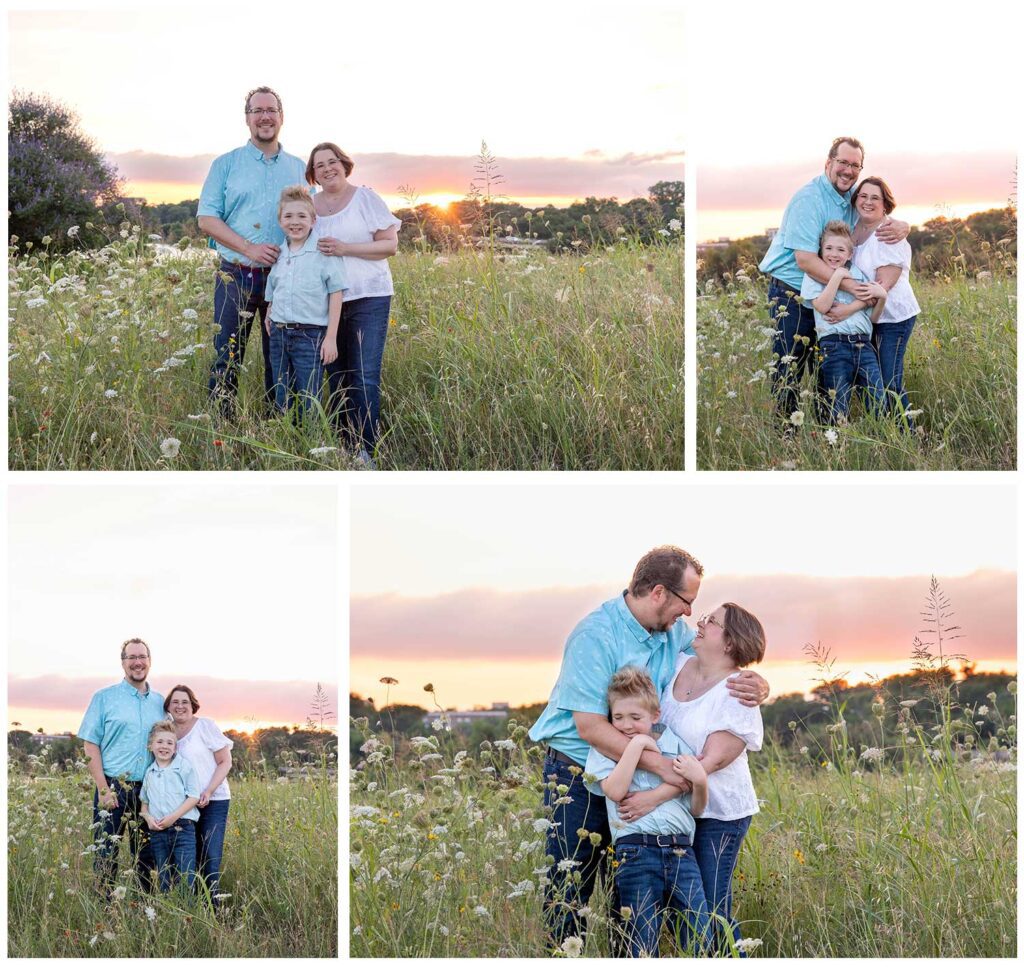 Dallas Annual Photography Session family portraits in yarrow wildflower field at White Rock Lake