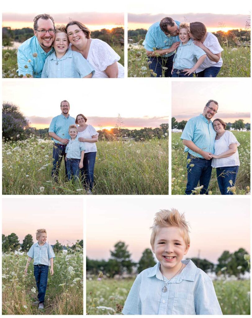 Dallas family portrait in yarrow wildflower field at White Rock Lake