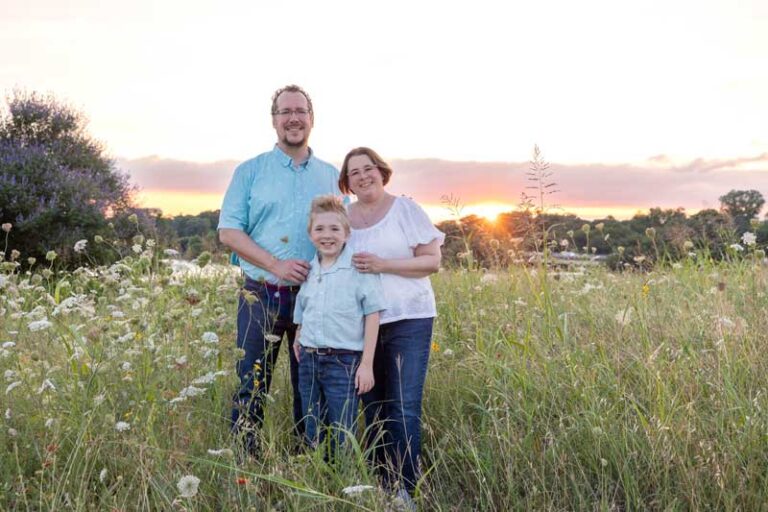 Dallas family portrait in yarrow wildflower field at White Rock Lake