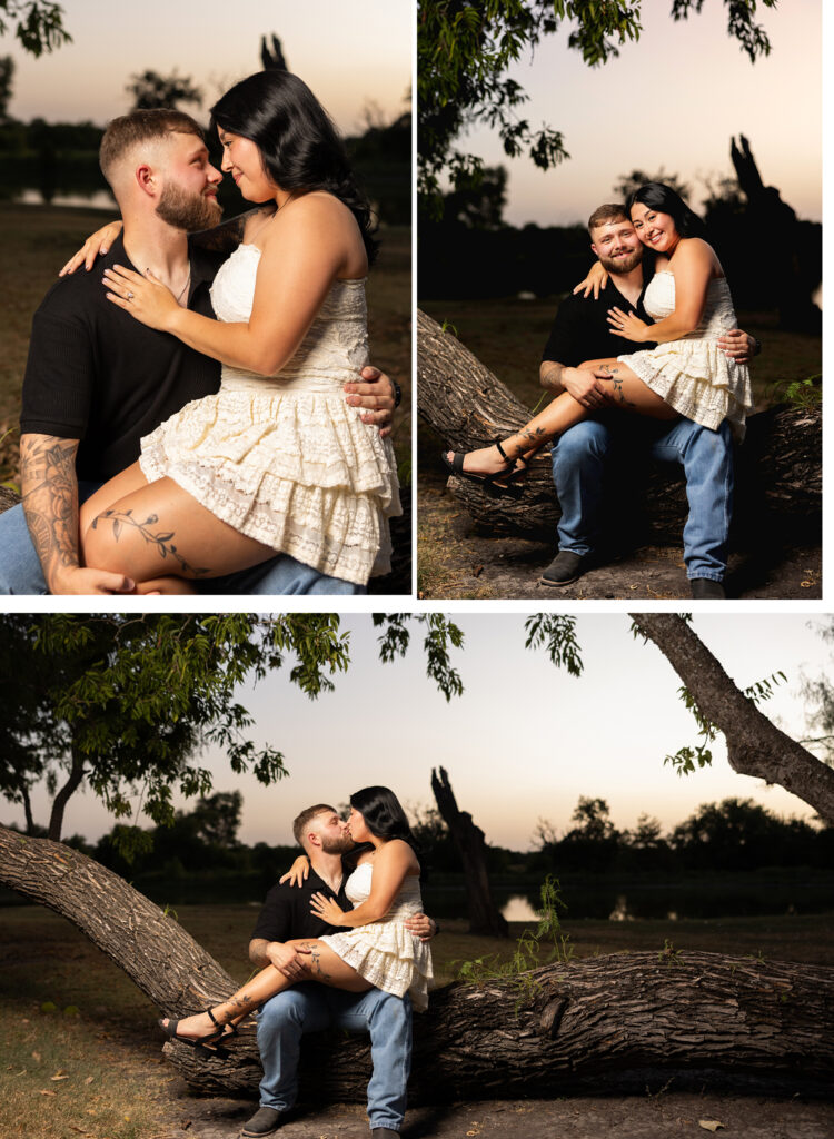 Young couple photography engagement session Outdoors at golden hour. Dallas, Texas 