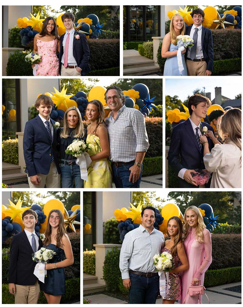 Highland Park Sophomore Homecoming group portrait in Dallas · Highland Park HOCO couples photographed before the Homecoming dance · Sophomore girls with floral dresses and Homecoming bouquets in Highland Park Dallas · Dallas Homecoming portraits of sophomore boys wearing boutonnieres · Parents and teens photographed before Highland Park Homecoming 2026
